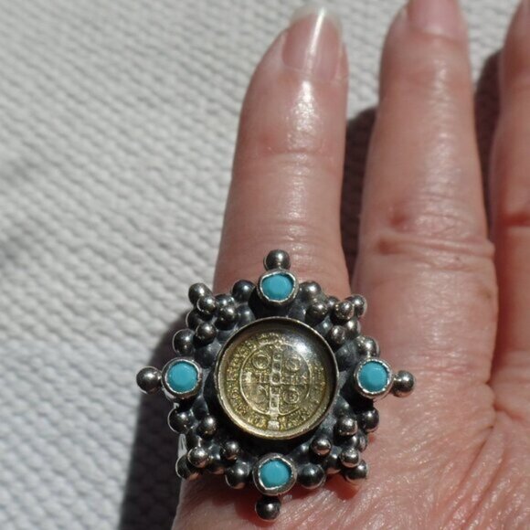 Virgins Saints & Angels Ring NWOT San Benito Turquoise Sterling 6.5 - Picture 2 of 9